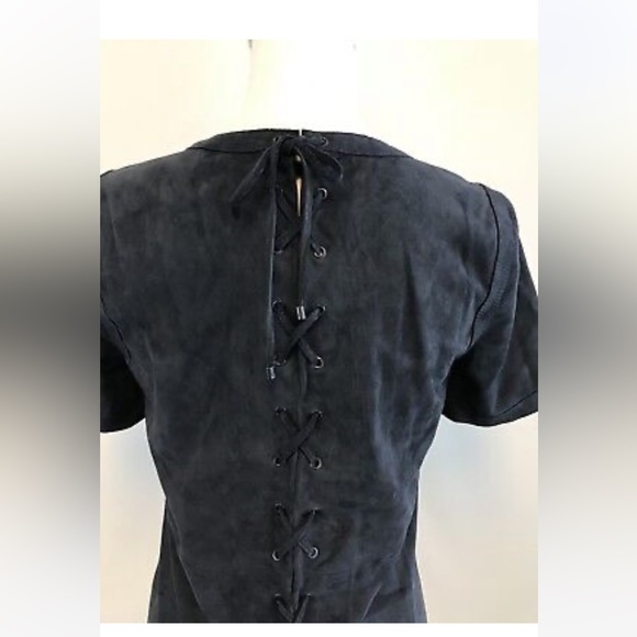 J CREW COLLECTION SUEDE LACED UP BACK TOP SZ 2 NAVY - Picture 2 of 6